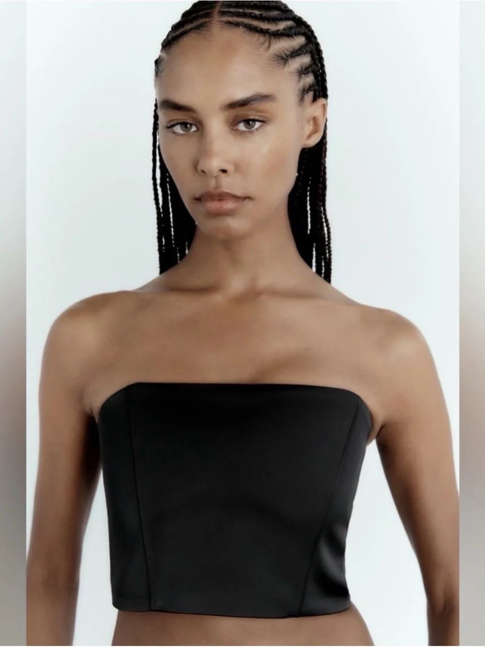 Zara Black satin Strapless Cropped Tube Top
